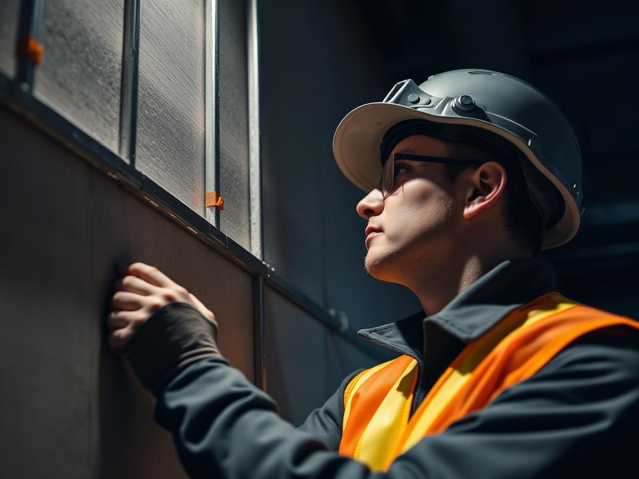 Profissional executando instalação de drywall
